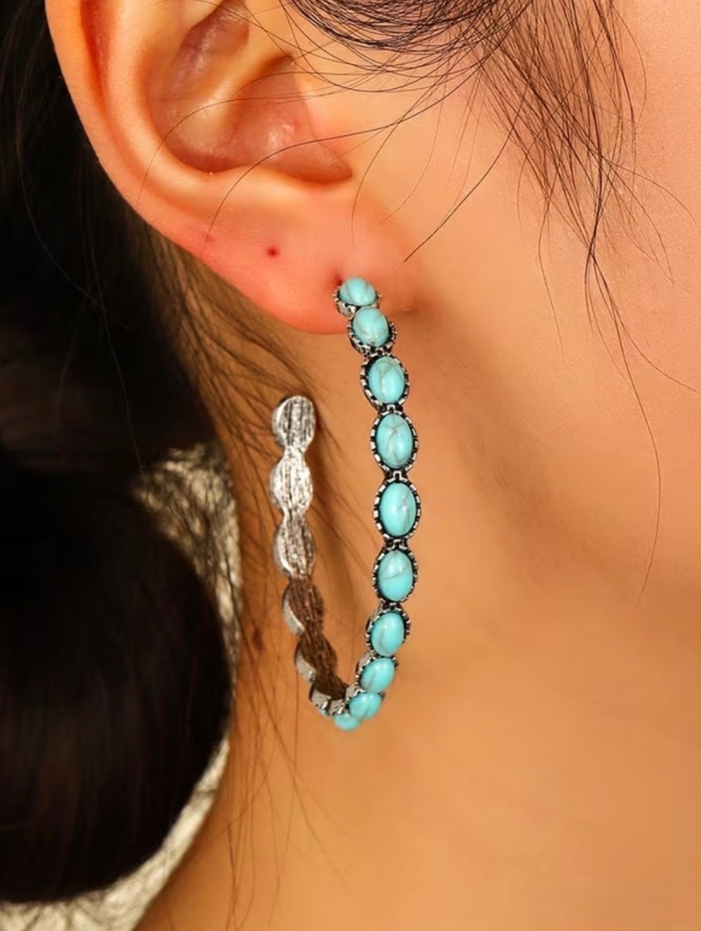 New -Gorgeous -Turquoise Hoop Earrings